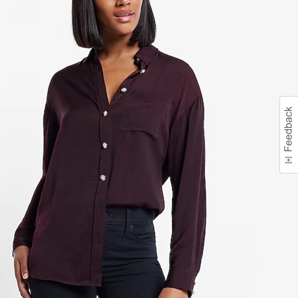 NWT Satin Pearl Button Boyfriend Portofino Shirt Express M Midnight Purple/ Plum